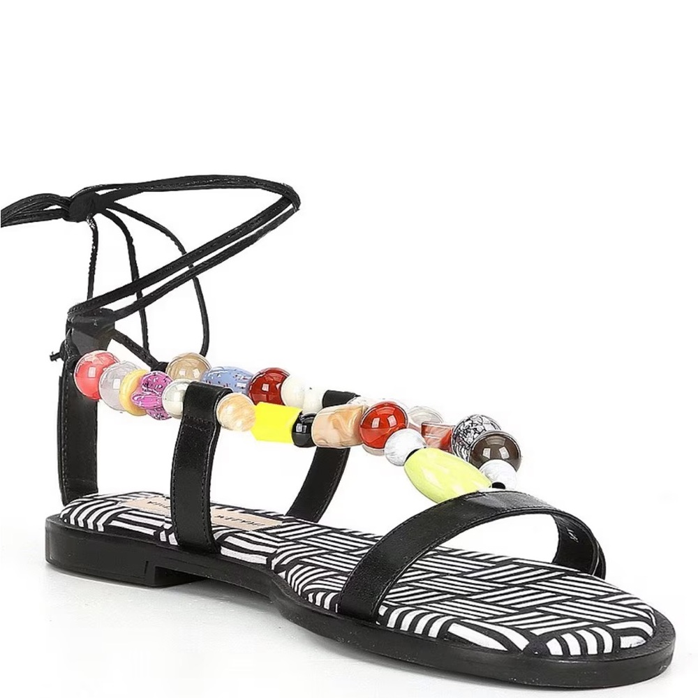 Antonio Melani | Loola Beaded Leather Ankle Wrap Flat Sandals